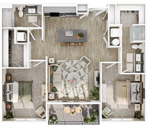 Floor plan for 2 beds, 2 baths, 1158 sqft